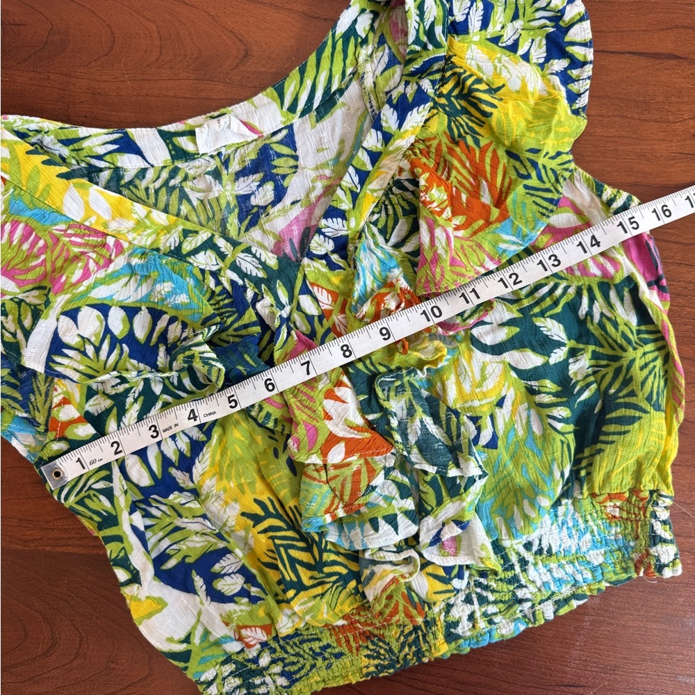 Nicole Miller Tropical Leaf Ruffle Crop Top 🌺 Size Small - Picture 4 of 7